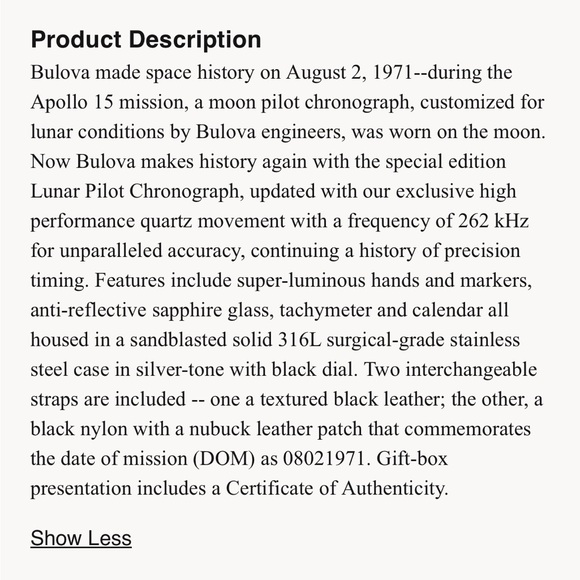 Bulova Lunar Pilot watch. Like new in box - Picture 6 of 8